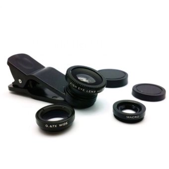 Universal Clip Lens 3 in 1 - Fish Eye 180` + Macro + Wide 0.67x - Black