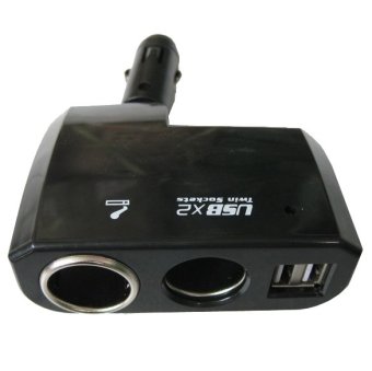 Car Charger Cigarette Lighter Splitter 2 Socket with 2 USB 5V 2.1A - Hitam