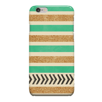 Indocustomcase Mint Glitter Stripes Cover Hard Case for Apple iPhone 6 Plus