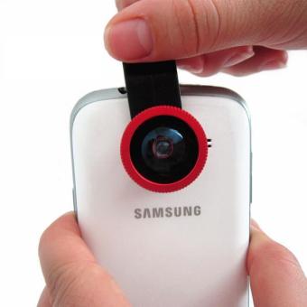 Lesung Universal Clip Lens Fisheye 3 in 1 - 180 Degree Fisheye Lens + Super Wide Lens + Macro Lens for Smartphone - LX-U002 - Merah