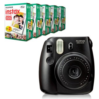 Fujifilm Instax Mini 8 Instant Camera (Black) + Fuji White Edge Instant 100 Film