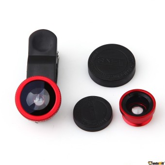 Universal Clip Lens Quality 3in1 Fish Eye Macro Wide for All Smartphone - Merah