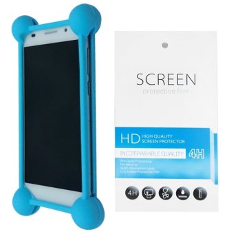 Kasing Universal Wadah Cover Silikon Case Casing - Biru + Gratis 1 Clear Screen Protector for Gionee Elife S5.1
