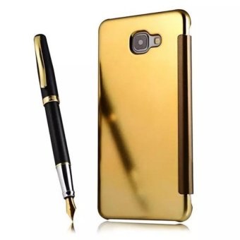 Executive Chanel Case Samsung Galaxy J7 Prime Flipcase Flip Mirror Cover S View Transparan Auto Lock Casing Hp- Gold + Free USB LED