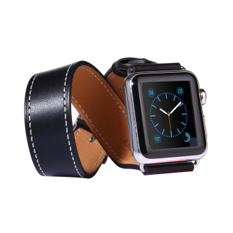SUNSKY Double Circle Style Metal Buckle Cowhide Leather Watchband with Connector for Apple Watch 38mm(Black)