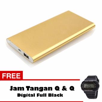 Powerbank Ultra Slim 99000MAh Aluminium Case - Gold + Free Jam Tangan Q & Q