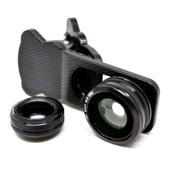 Lesung Universal Clip 3 in 1 Photo Lens - 180 Degree Fisheye Lens + 0.67x Wide Lens + Macro Lens for Smartphone - LX-U301 - Hitam