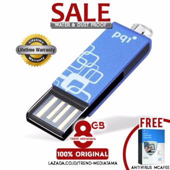 Original 100% Flashdisk 8GB Pqi i813L USB 2.0 COB Technology Waterproof & ShockProof ( Anti Air dan Anti Banting ) Biru Gratis Antivirus MC Afee