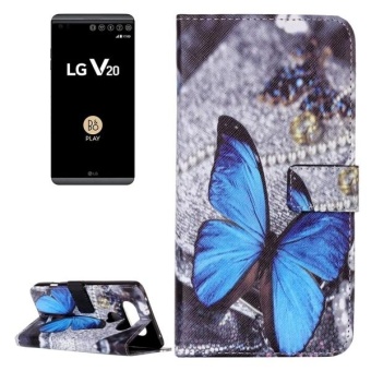 For LG V20 Blue Butterfly Pattern Horizontal Flip Leather Case With Card Slots and Wallet and Holder - intl