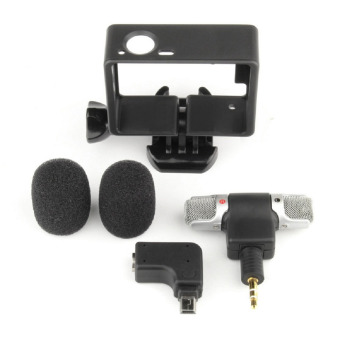 Mini Sinofer Stereo Mikrofon dan Standard Frame Case USB 3.5mm untuk GoPro Hero 3/3+/4 - Black