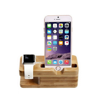 Bluesky gulungan Apple Watch Shrmia Stan 2-in-1 stasiun pengisian dock, 100% bamboo alam meja kayu pemegang 38 mm dan 42 mm untuk semua iphone (4 4s 5 5S 6 Plus 6S) dan iWatch