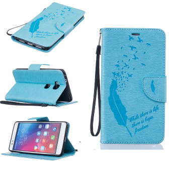 Birds Feather With Wallet Card Slots PU Leather Case Flip Stand Cover for Huawei Honor 5X / Huawei GR5 (5.5 inch) (Light Blue) (Intl) - Intl