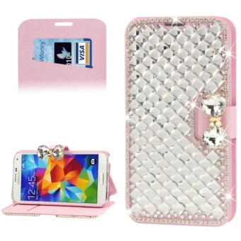 SUNSKY Leather Bowknot Magnetic Buckle Diamond Encrusted Horizontal with Card Slot and Holder Flip Case for Samsung Galaxy S5 / G900 (Pink) - intl