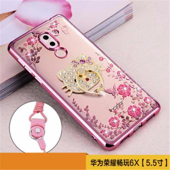 Flora Diamond Ring Holder Stand Silicon Case for Huaiwei Honor 6X Flower Bling Soft TPU Clear Phone Back Cover - intl