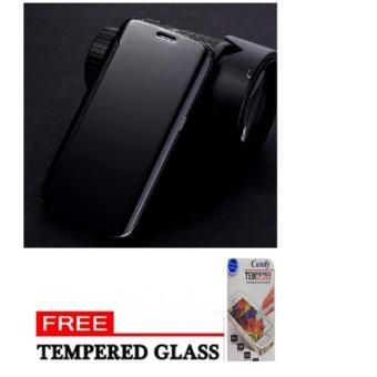 Case Executive Chanel Samsung Galaxy J7 Prime Flipcase Flip Mirror Cover S View Transparan Auto Lock Casing Hp- Black Free Candy original Tempered Glass