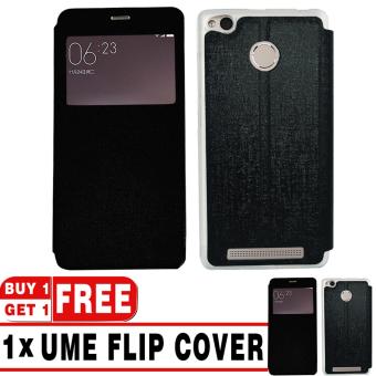 BUY 1 GET 1 | UME Flip Cover Case Leather Book Cover Delkin for Xiaomi Redmi 3 Pro - Black + Free UME Flip Cover Case