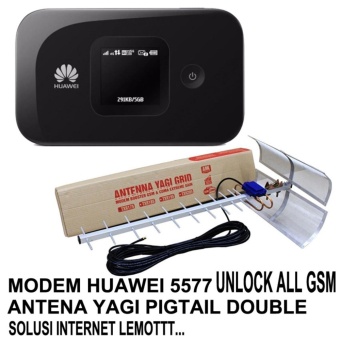 Huawei E5577 Modem Mifi Support Semua Gsm + Perdana xl 90gb + Antena Yagi trx 185 pigtail Double - Silver