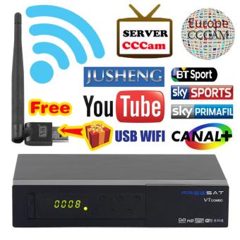 JUSHENG [Free USB WIFI] Freesat V7 DVB Combo DVB-S2 DVB-T2 Satellite Receptor Terrestrial Decoder with 1 Year Europe CCcam 3 Cline and USB WIFI device - intl