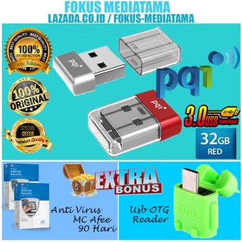 Pqi U603V Flashdisk USB 3.0 COB Pen Drive - 32GB + Gratis Anti Virus MC Afee 90 Hari & Usb OTG Reader