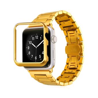 Bandmax Apple Watch Strap with Bumper Case 42mm Classic Stainless Steel Metal Clasp Accessories Gold/ Black Gun Plated Replacement Wristband for iWatch Series 2/1 (5 Colors) - intl
