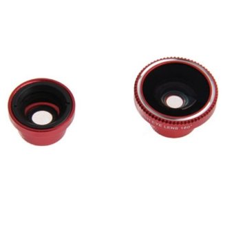 Fish Eye Wide Angle Lens 180 Degree + Detachable 0.67X Wide and Macro Lens for iPhone 4 & 4S - Merah