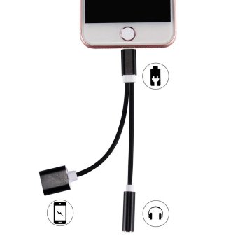 HAT PRINCE Lightning 8pin to 3.5mm Earphone Jack + Charging Port Splitter Cable for iPhone 7 / 7 Plus - Black - intl