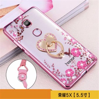 Flora Diamond Ring Holder Stand Silicon Case for Huawei Honor 5X Flower Bling Soft TPU Clear Phone Back Cover - intl