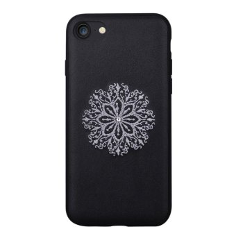 DEVIA Embroidery Flower Pattern Hybrid Phone Case for iPhone 7 4.7 inch (PC + TPU + PU Leather) - Black - intl