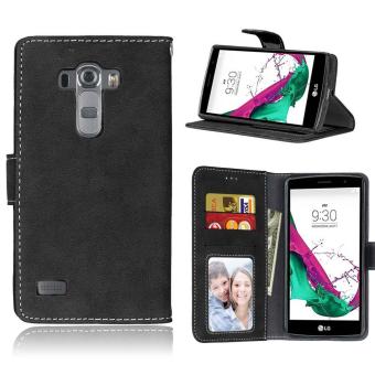 LG G4S Case, LG G4 Beat Case, SATURCASE Retro Frosted PU Leather Flip Magnet Wallet Stand Card Slots Case Cover for LG G4S / G4 Beat H735 (Black) - intl