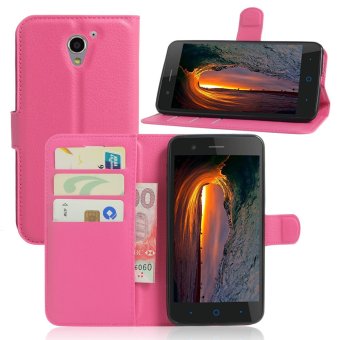 PU Leather Case Flip Stand With Wallet Card Slots Cover For ZTE Blade A510 (Hot Pink)