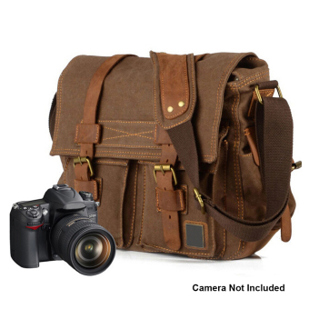 Boshiho kanvas kulit sapi DSLR SLR kamera Vintage tas Messenger bahu dengan Waterproof tahan guncangan menyisipkan Case perlindungan untuk Sony Canon Nikon Olympus (kopi)