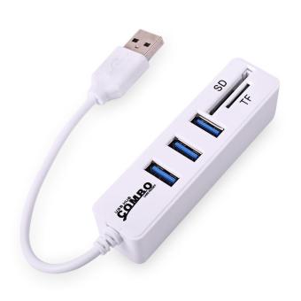 480Mbps USB Hub 2.0 3 Ports Card Reader Combo Mini HUB USB Splitter For SD/TF Portable For PC (White) - intl