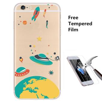 4ever 1pcs Transparent Silicone Soft TPU Phone Case with Screen Protective Tempered Glass Film for iPhone 6 Plus/6s Plus (Alien) - intl