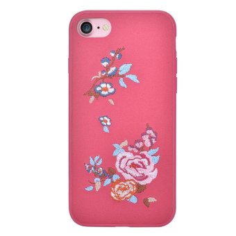 DEVIA Embroidery Flower Pattern Hybrid Phone Case for iPhone 7 (PC + TPU + PU Leather) - Red - intl