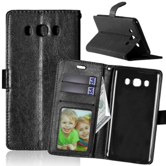 PU Leather Flip Stand Case Wallet Card Slots Cover For Samsung Galaxy J3 Pro (Black)