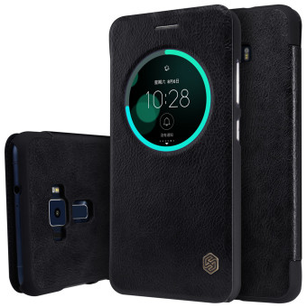 Nillkin Qin Customized Ultra Thin Smart View Window Wake Up / Sleep Flip Up Leather Case Protective Shell Cover for Asus Zenfone 3 ZE552KL (Black)