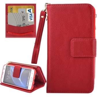 For Samsung Galaxy S7 Edge / G935 Business Wallet Style Horizontal Flip Leather Case With Photo Frame and Holder and Card Slots and Lanyard(Red) - intl