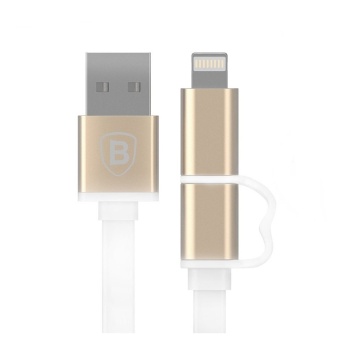 Baseus Dual-Port Pro Series 2 in 1 Micro USB & Lightning Metal Head USB Cable - Emas