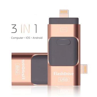 128GB USB Flash Drive For IOS/Android/Computer 3IN1 Flash Disk Mobili Regalo Pen Drive(Rose gold) - intl