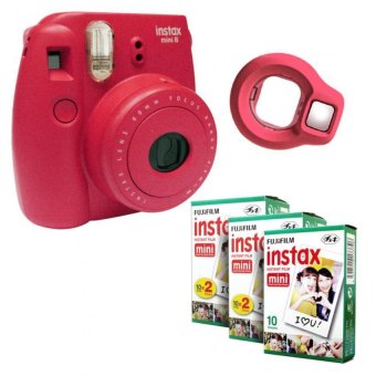 Fujifilm Instax Mini 8 Instant Camera (Raspberry) + Fuji White Edge Instant 50 Film + Close-up Lens