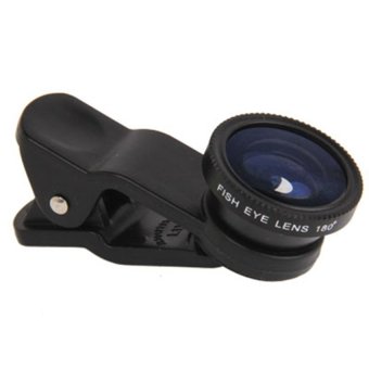 Universal 3 in 1 Clip Lens 180 Degree + 0.67x Wide Angle + Macro Lens for Smartphone and Tablet PC - Hitam