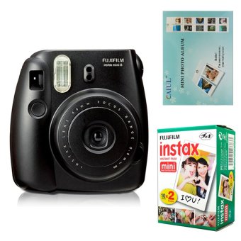 Fujifilm Instax Mini 8 Instant Camera (Black) + Fuji White Edge Instant 20 Film + Hanging Wall Album