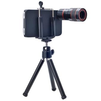 Lesung Telephoto Lens Kit 8X Zoom Magnifier Micro Telephoto Lens + Case + Pouch + Tripod for iPhone 4 - LX-T801 - Black