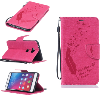 Birds Feather With Wallet Card Slots PU Leather Case Flip Stand Cover for Huawei Honor 5X / Huawei GR5 (5.5 inch) (Hot Pink) (Intl) - Intl
