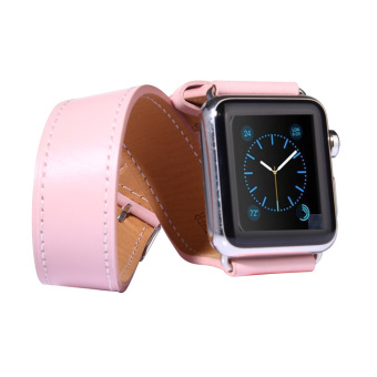 SUNSKY Double Circle Style Metal Buckle Cowhide Leather Watchband with Connector for Apple Watch 38mm(Pink)