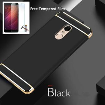 4ever 1pcs Hard Shockproof PC 3 in 1 Hyprid Phone Case with Screen Protective Tempered Glass Film for Xiaomi Redmi Note 4 (Black) - intl