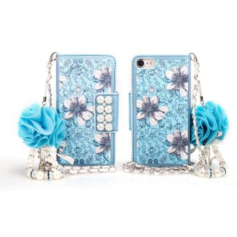 Lantoo Luxury Sun Flower Flip Wallet Handbag Leather Case For APPLE iPhone 7(4.7 inch)-Light blue - intl