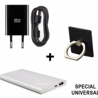 Xiaomi Original 100% Travel Adapter Charger + Ring Stant + Powerbank Slim : Paket Universal For ALL Type HP