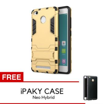 ProCase Kickstand Hybrid Armor Iron Man PC+TPU Back Cover Case for Xiaomi Redmi 3s / 3 Pro - Gold + Gratis iPaky Case