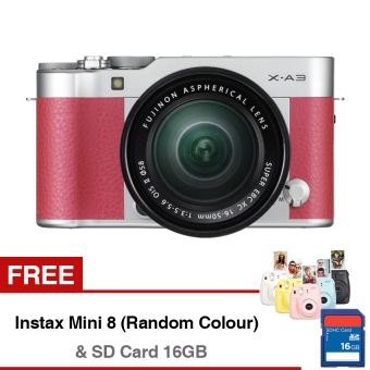 Fujifilm X-A3 Mirrorless Camera with XC 16-50mm Lens - 24.2MP - Compatible with Fujifilm App - Wifi - Pink + Gratis SD Card 16GB + Gratis Instax Mini 8 (Random Color)